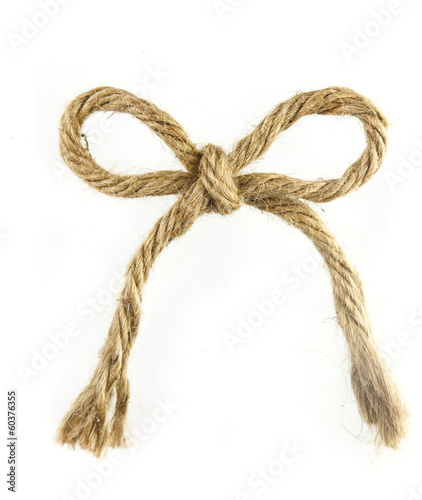 Brown beautiful rope bow isolated on white