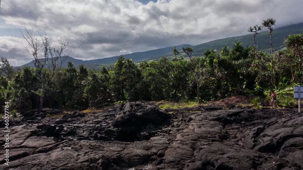 Volcanic Coastline Timelapse Pan at La Reunion, Saint Phillipe