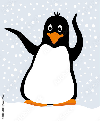Vector illustration of cute penguin in winter scenery.