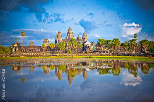Famous Angkor Wat temple complex in sunset,  Cambodia. photo
