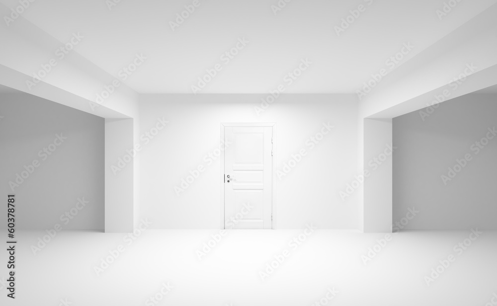 Fototapeta premium Abstract empty interior with white door. 3d illustration