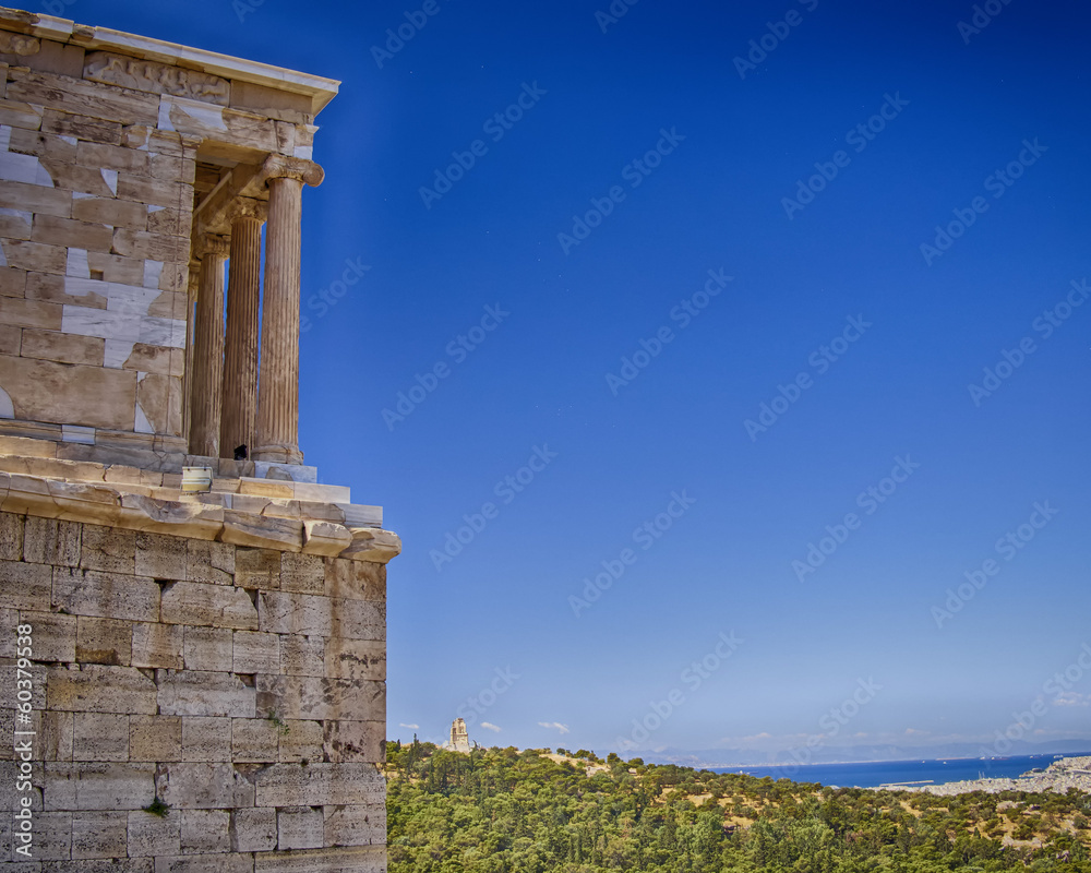 Athena Nike ionian order temple and Athens cityscape, Greece