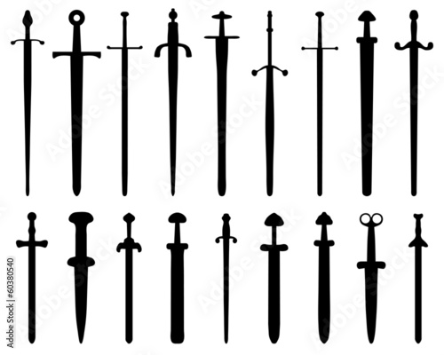Black silhouettes of swords and sabers, vector