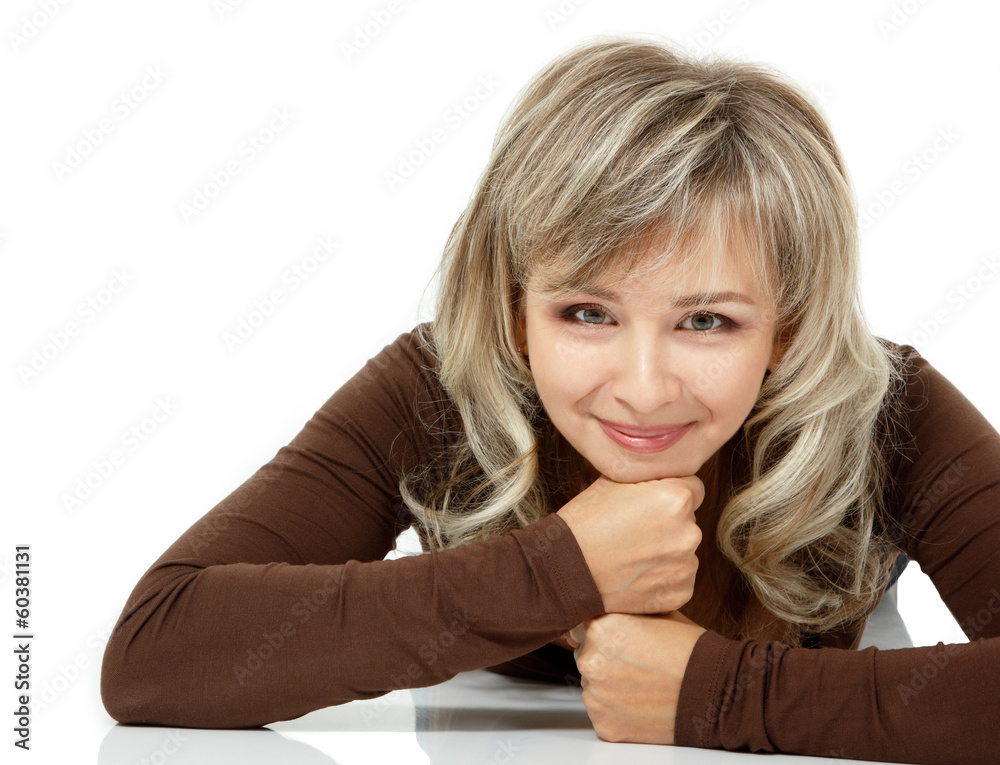 mid adult smiling woman portrait, attractive caucasian middle 40 mid adult smiling woman portrait, attractive caucasian middle 40