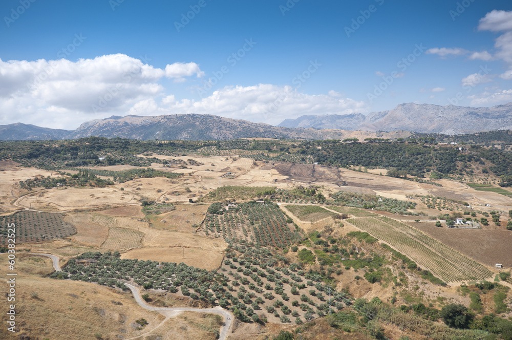 Andalusian countryside from Ronda town, Malaga, Spain
