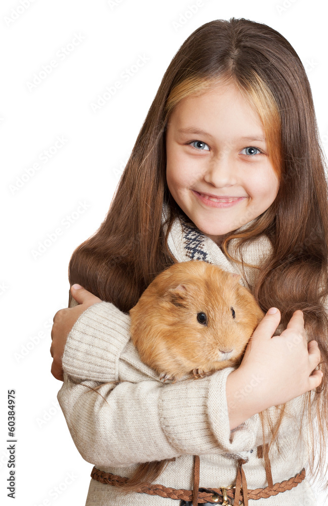 smiling girl holding a guinea pig smiling girl holding a guinea pig