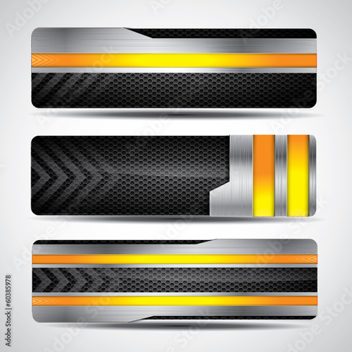 Banner with metallic design and carbon background