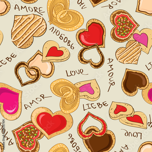 Seamless pattern of heart cookies