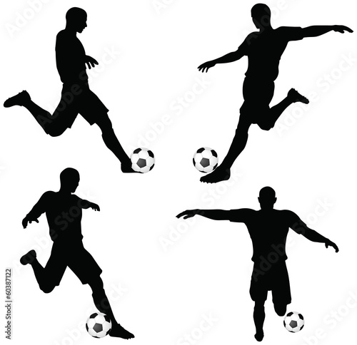 poses of soccer players silhouettes in run and strike position