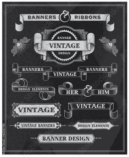 Collection of banners and ribbons on a black background