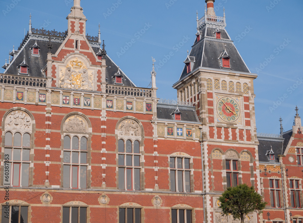 Exterior of main train station  in Amsterdam