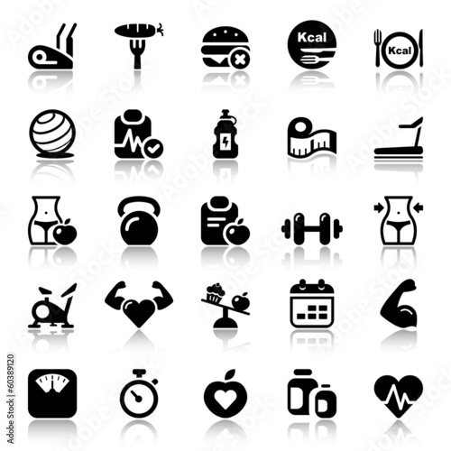 fitness & health iconset black reflex