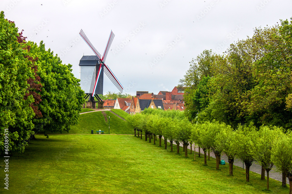Fototapeta premium Wind mill in Bruges, Belgium