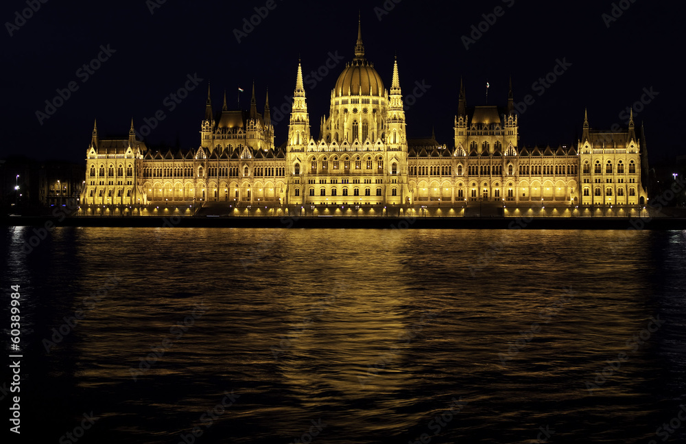 Evening view of an illuminated Building of Hungarian Parliament