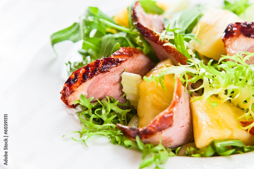 salad with  pineapple and smoked meat