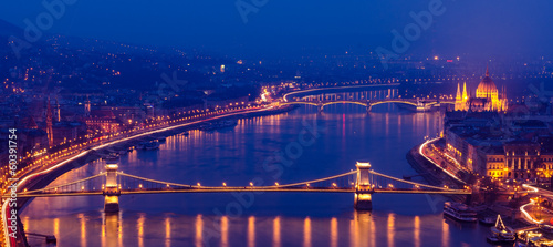 Budapest, night panorama on Danube