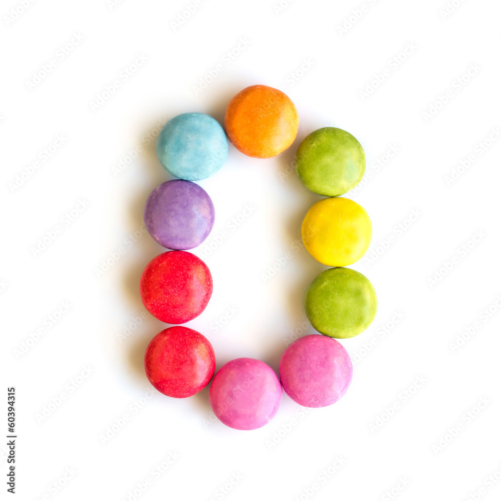 Number 0, letter O, smartie Number 0, letter O, smartie
