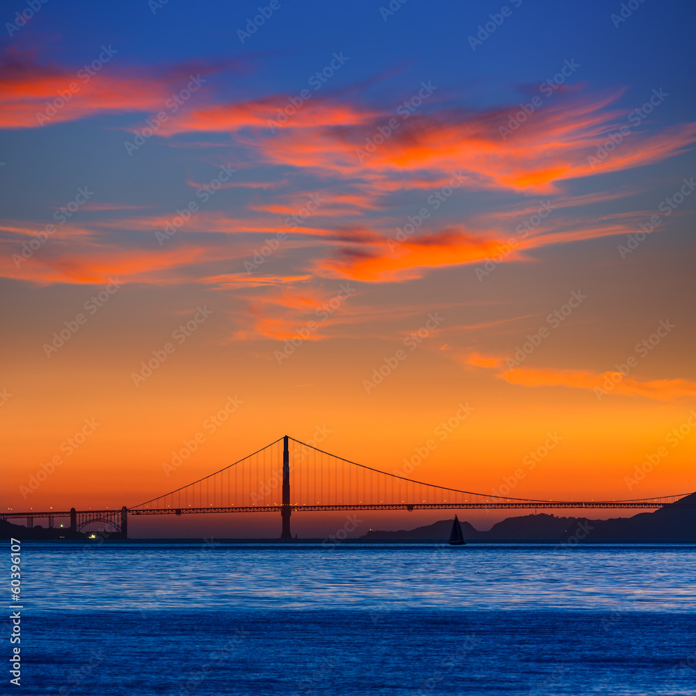 Golden Gate bridge sunset in San Francisco California Golden Gate bridge sunset in San Francisco California