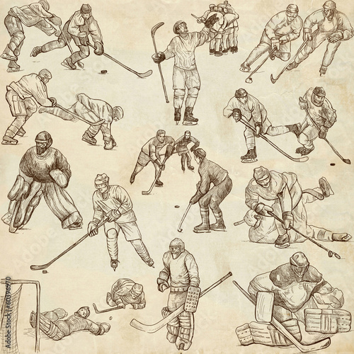 Photography Ice Hockey - hand drawings collection on old paper