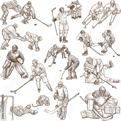 Ice Hockey - hand drawings collection on white