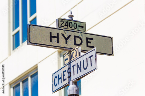 San francisco Hyde Street sign with Chesnut California