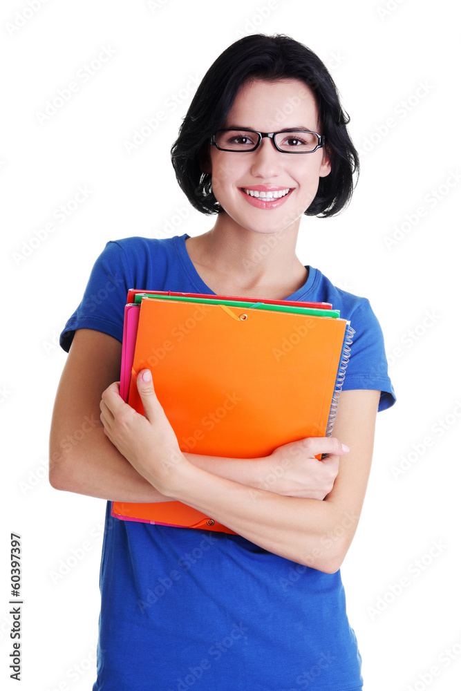 Happy student woman with notebooks Happy student woman with notebooks