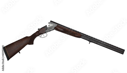 Canvas Print Opened double-barrelled hunting gun isolated on white