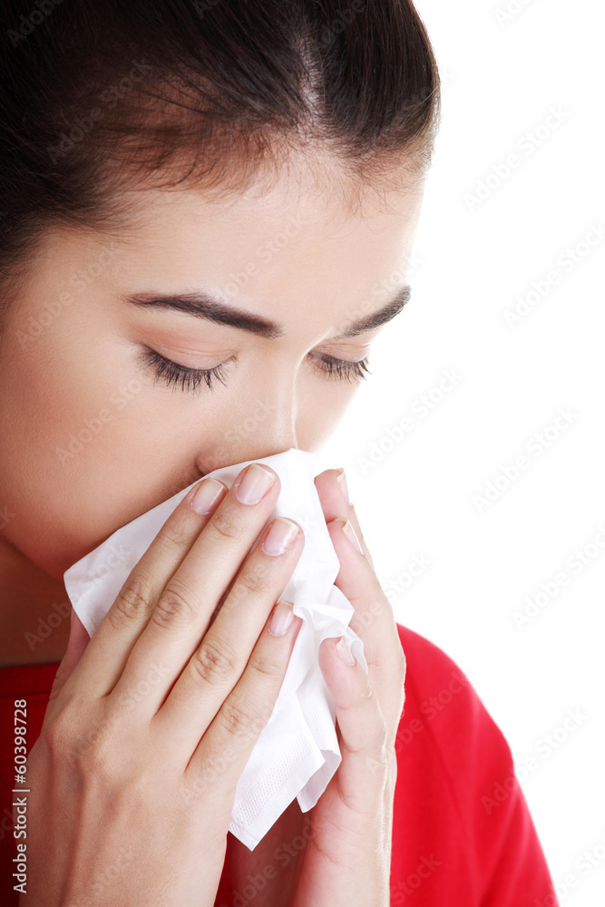 Teen woman with allergy or cold Teen woman with allergy or cold