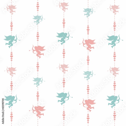 Cute valentine seamless pattern with silhouettes of amor