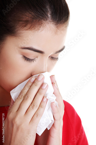 Teen woman with allergy or cold