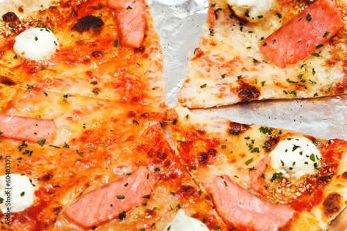 italian pizza with salmon fish