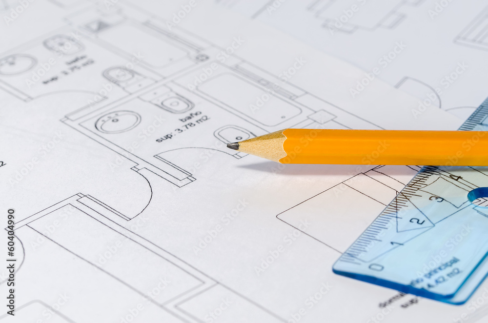 Pencil over a Blueprint