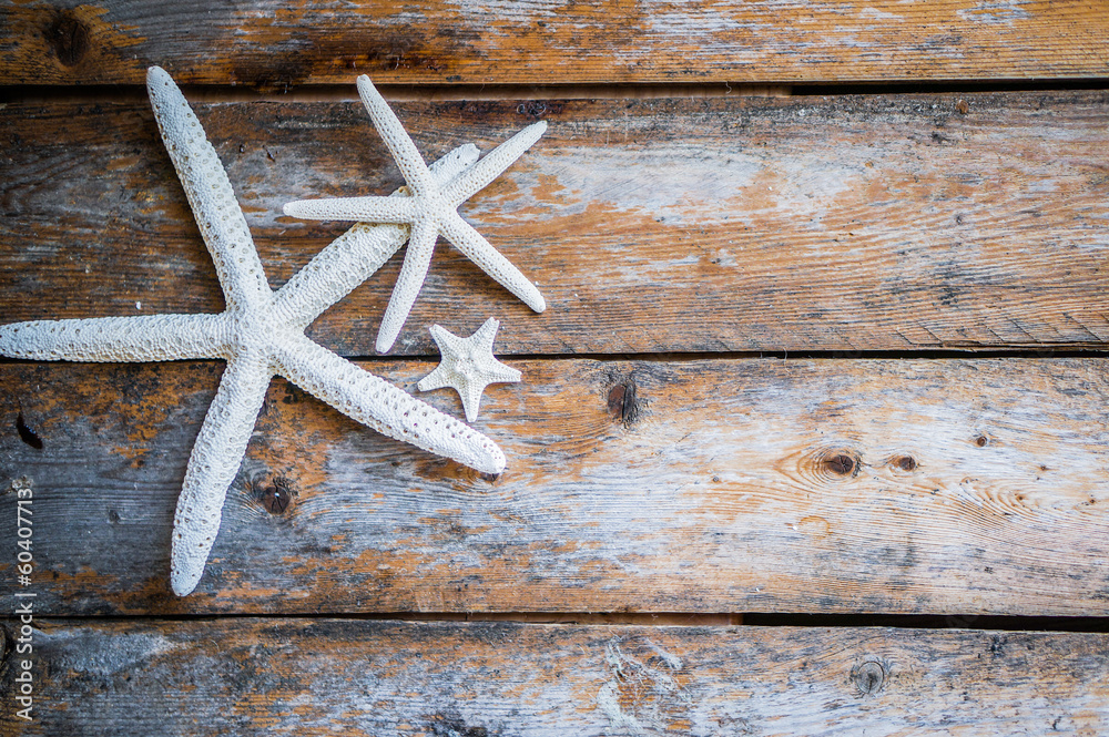 Starfish on wooden rustic background Starfish on wooden rustic background