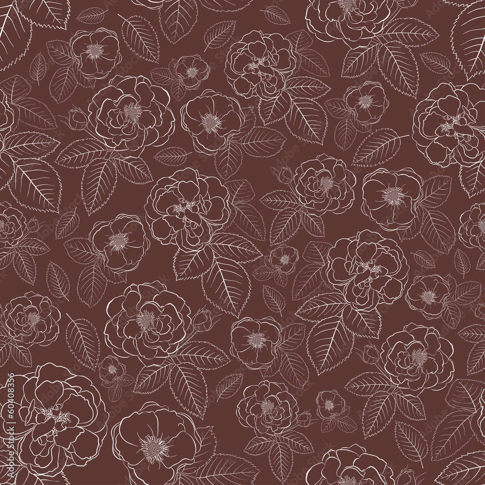 Seamless pattern of flowers, white on brown Seamless pattern of flowers, white on brown