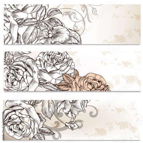 Floral business cards set with roses flowers  for design