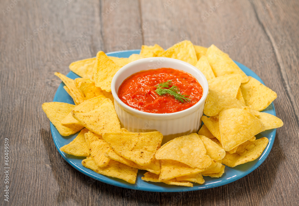 Nachos and tomato dip Nachos and tomato dip