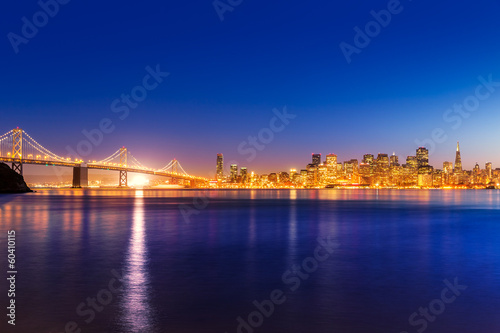 San Francisco sunset skyline California bay water reflection