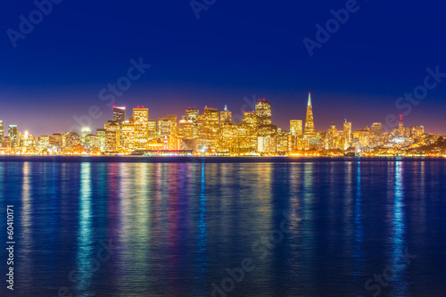 San Francisco sunset skyline California bay water reflection © lunamarina