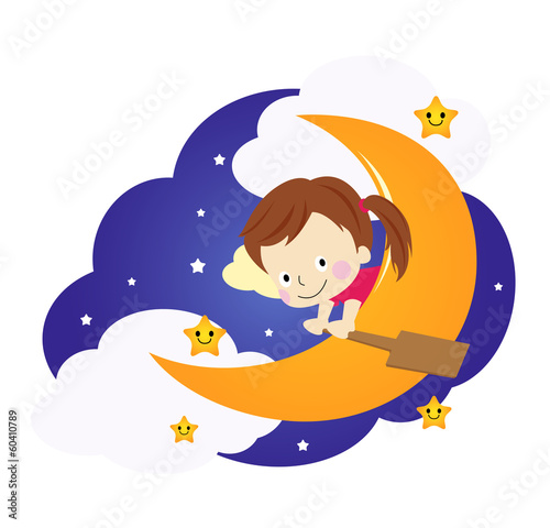 Cute little baby in moon with star