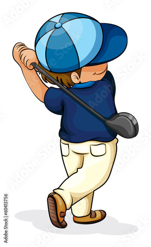 An Asian boy playing golf