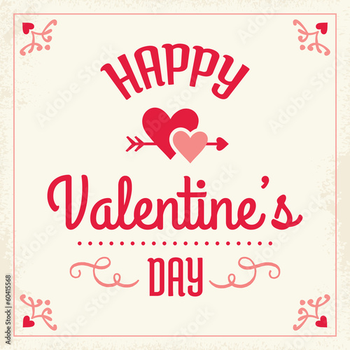 happy valentines day card in cream pink and red with love hearts