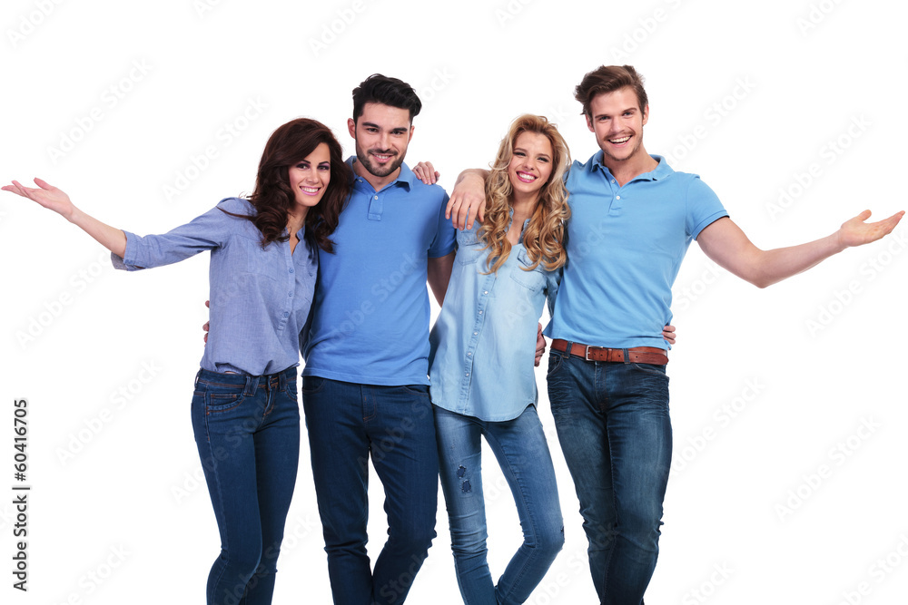 happy casual group of casual people welcoming you