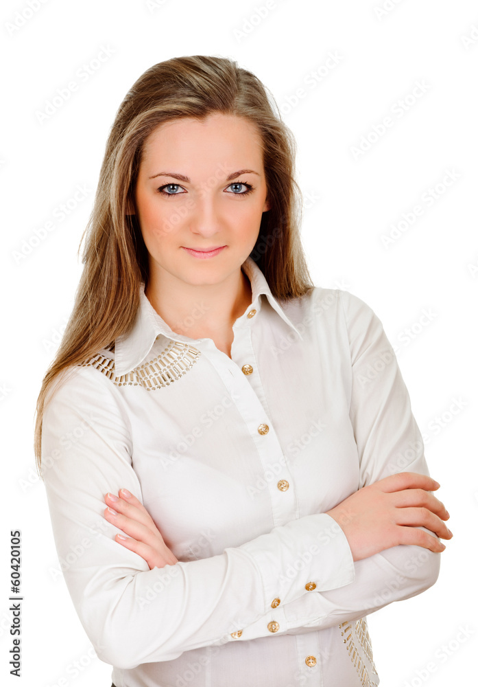 portrait of young woman on white background portrait of young woman on white background