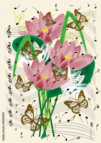 vintage note sheet paper with flowers and butterflies