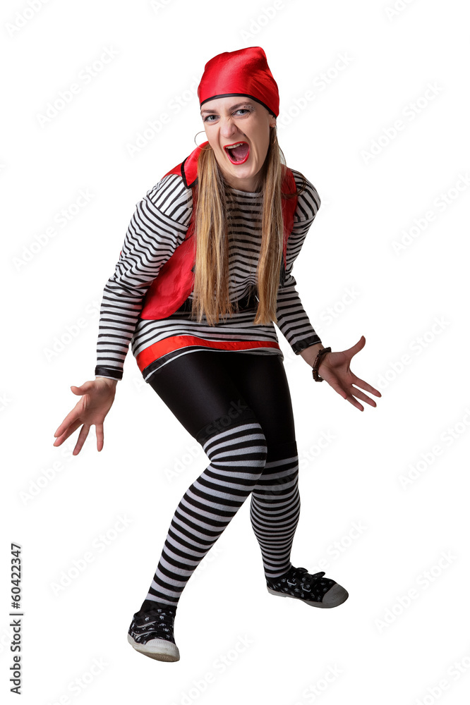 Actor in a pirate suit isolated on a white background. Actor in a pirate suit isolated on a white background.