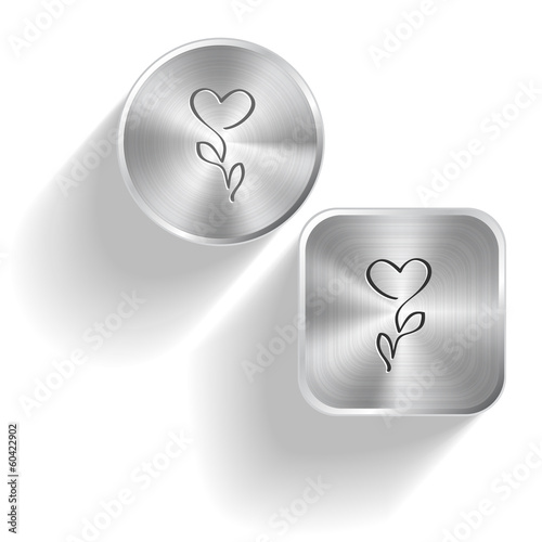 Flower-heart. Vector set steel buttons