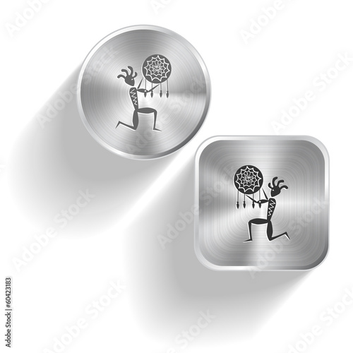 Ethnic little man as shaman. Vector set steel buttons