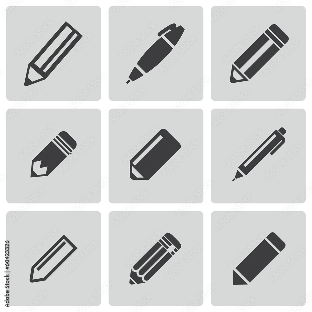 Vector black pencil icons set Vector black pencil icons set