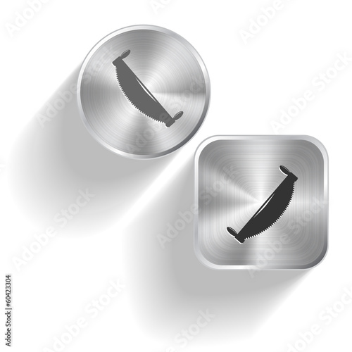 Two-handled saw. Vector set steel buttons