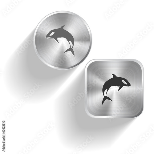Killer whale. Vector set steel buttons